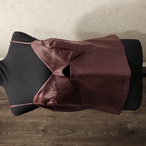 Bar III Tops - Tank Top Faux Leather Adjustable Spaghetti Straps. Burgundy!